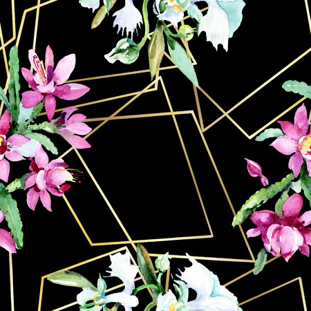 Bouquet watercolor background illustration set. Watercolour drawing aquarelle isolated. Floral botanical flower. Seamless background pattern. Fabric wallpaper print texture.の写真素材