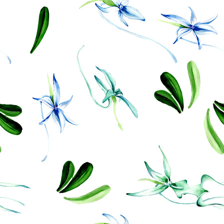 Blue Rare orchid. Floral botanical flower. Wild spring leaf. Watercolor illustration set. Watercolour drawing fashion aquarelle isolated. Seamless background pattern. Fabric wallpaper print texture.の写真素材