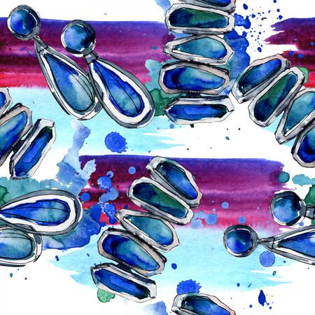 Clothes accessories set trendy vogue outfit. Watercolor background illustration set. Watercolour drawing fashion aquarelle. Seamless background pattern. Fabric wallpaper print texture.の写真素材