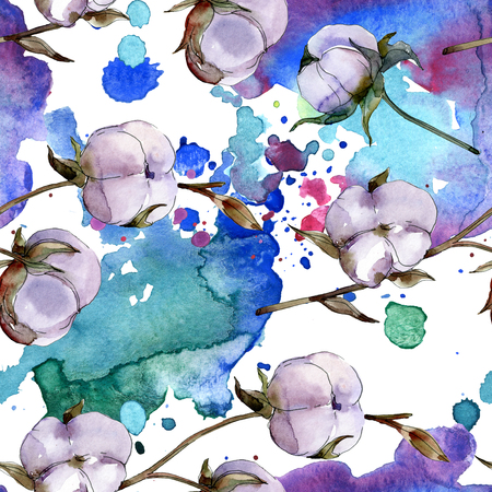 Cotton floral botanical flower. Wild spring leaf wildflower isolated. Watercolor background illustration set. Watercolour drawing fashion aquarelle isolated.の写真素材