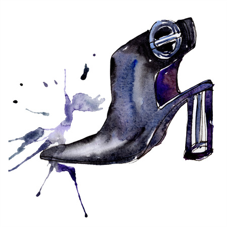 Black high heel shoes sketch fashion glamour illustration in a watercolor style isolated element. Clothes accessories set trendy vogue outfit. Watercolour background illustration set.の写真素材