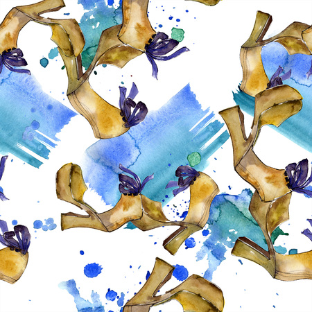 Fashionable sketch fashion glamour illustration in a watercolor style element. Clothes accessories set trendy vogue outfit. Watercolour set seamless background pattern. Fabric wallpaper print texture.の写真素材