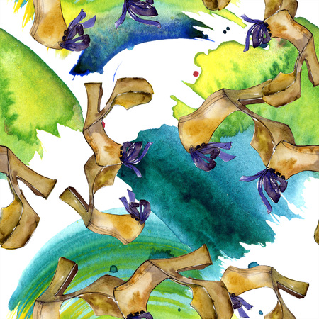 Fashionable sketch fashion glamour illustration in a watercolor style element. Clothes accessories set trendy vogue outfit. Watercolour set seamless background pattern. Fabric wallpaper print texture.の写真素材