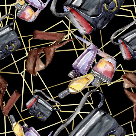 Fashionable sketch fashion glamour illustration in a watercolor style element. Clothes accessories set trendy vogue outfit. Watercolour set seamless background pattern. Fabric wallpaper print texture.の写真素材