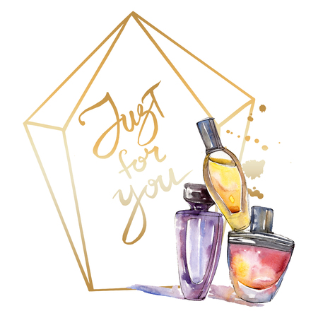 Fashionable sketch in a watercolor style isolated element. Clothes accessories set trendy vogue outfit. Watercolour background illustration set. Frame border ornament square.の写真素材