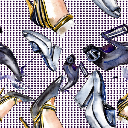 Fashionable sketch fashion glamour illustration in a watercolor style element. Clothes accessories set trendy vogue outfit. Watercolour set seamless background pattern. Fabric wallpaper print texture.の写真素材