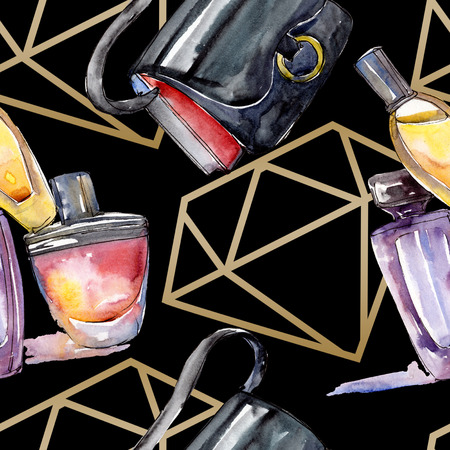 Fashionable sketch fashion glamour illustration in a watercolor style element. Clothes accessories set trendy vogue outfit. Watercolour set seamless background pattern. Fabric wallpaper print texture.の写真素材