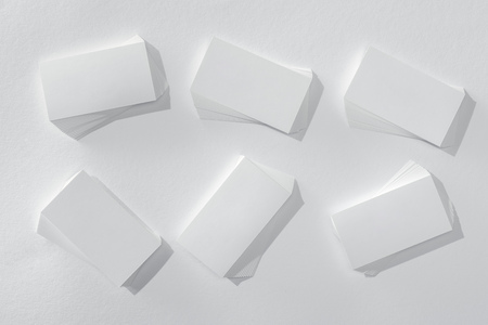 top view of blank cards on white background with copy spaceの写真素材