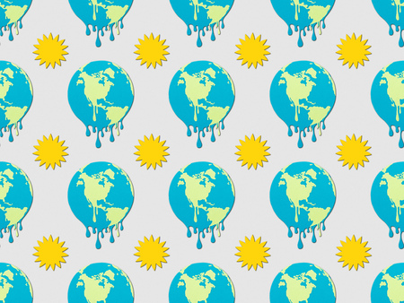 pattern with melting earth and sun signs on grey background, global warming conceptの写真素材