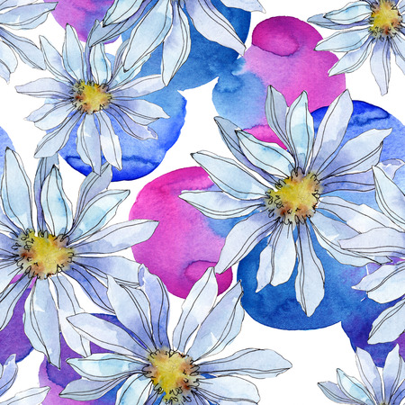 Daisy floral botanical flower. Wild spring leaf wildflower isolated. Watercolor illustration set. Watercolour drawing fashion aquarelle. Seamless background pattern. Fabric wallpaper print texture.の写真素材