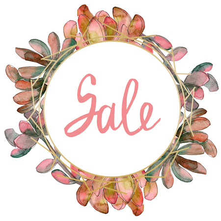 Jungle succulent floral botanical flower. Wild spring leaf wildflower isolated. Watercolor background illustration set. Watercolour drawing fashion aquarelle isolated. Frame border ornament square.の写真素材