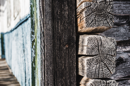 close up of wooden aged textured brown houseの写真素材