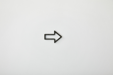 top view of black horizontal frame pointer on grey backgroundの写真素材