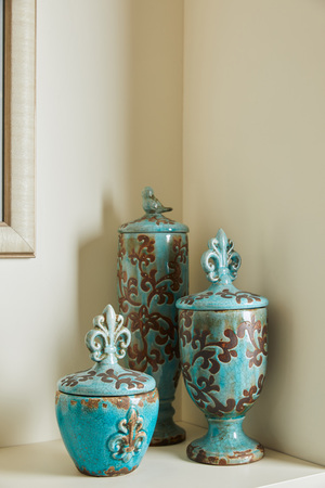 vintage turquoise set on surface with copy spaceの写真素材