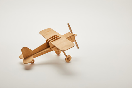 toy plane on grey background with copy spaceの写真素材