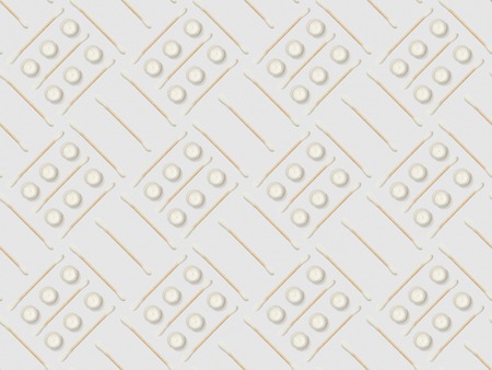 ear sticks and cosmetic cream on grey background, seamless background patternの写真素材