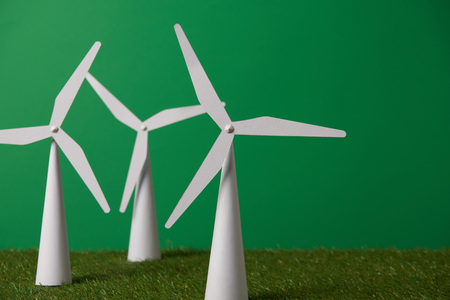 windmill models on grass and green backgroundの写真素材
