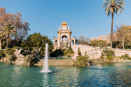 architectural ensemble and lake with fountains in Parc de la Ciutadella
