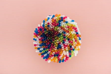 Top view of colorful plastic straws