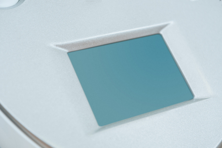 Close up view of silver endospheres main machine with blank screenの写真素材