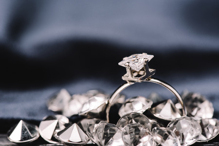 selective focus of engagement ring with pure shiny diamondの写真素材