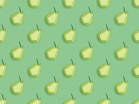 top view of pattern with handmade cardboard pears isolated on green