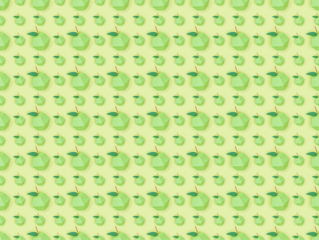 top view of textured pattern with handmade paper apples isolated on greenの写真素材