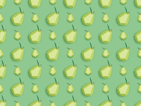 top view of pattern with handmade cardboard pears isolated on greenの写真素材