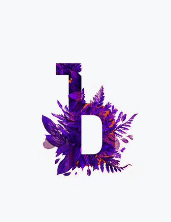 Cyrillic letter with purple fern leaves isolated on white backgroundの写真素材