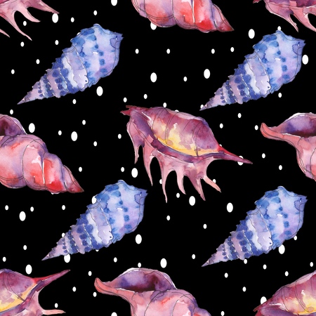Summer beach seashell tropical elements. Watercolor background illustration set. Watercolour drawing fashion aquarelle isolated. Seamless background pattern. Fabric wallpaper print texture.の写真素材