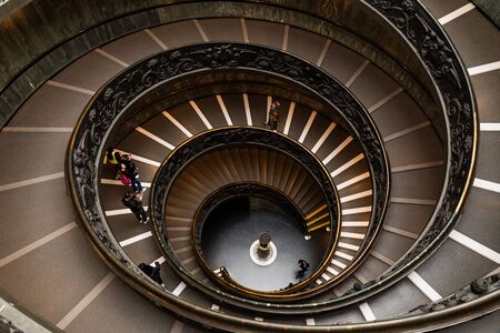 ROME, ITALY - JUNE 28, 2019: overhead view of people on Bramante Staircase in vatican museumsのeditorial素材