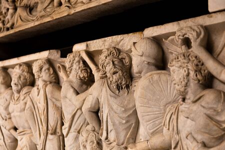 ROME, ITALY - JUNE 28, 2019: ancient roman bas-relief in museumのeditorial素材