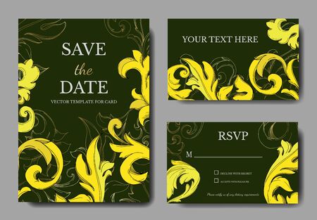 Vector Golden monogram floral ornament. Black and white engraved ink art. Wedding background card decorative border. Thank you, rsvp, invitation elegant card illustration graphic set banner.のイラスト素材