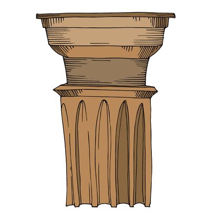 Vector Antique greek columns. Black and white engraved ink art. Isolated ancient illustration element on white background.のイラスト素材