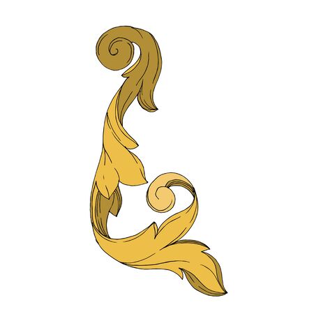 Vector Golden monogram floral ornament. Baroque design elements. Isolated ornament illustration element on white background. Black and white engraved ink art.のイラスト素材