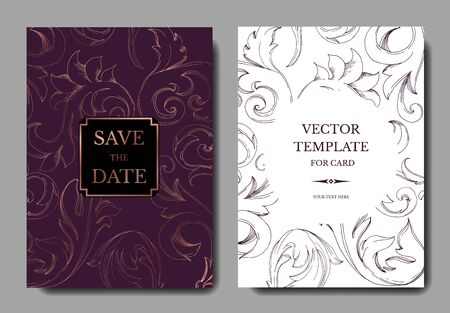 Vector Golden monogram floral ornament. Black and white engraved ink art. Wedding background card decorative border. Thank you, rsvp, invitation elegant card illustration graphic set banner.のイラスト素材