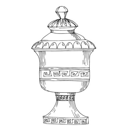 Vector Antique greek amphoras. Black and white engraved ink art. Isolated ancient illustration element on white background.のイラスト素材