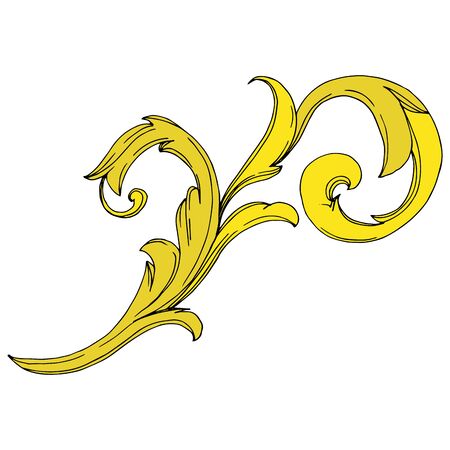 Vector Golden monogram floral ornament. Baroque design elements. Black and white engraved ink art. Isolated ornaments illustration element on white background.のイラスト素材