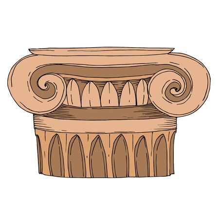 Vector Antique greek columns. Black and white engraved ink art. Isolated ancient illustration element on white background.のイラスト素材
