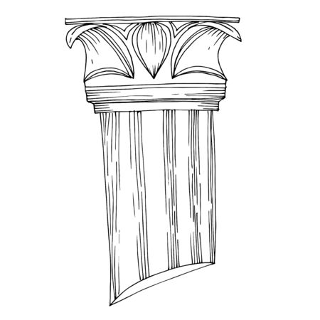 Vector Antique greek columns. Black and white engraved ink art. Isolated ancient illustration element on white background.のイラスト素材