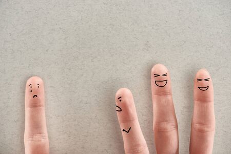 top view of digital tablet with blank screen on black background with empty red speech bubbles, cyberbullying conceptの写真素材