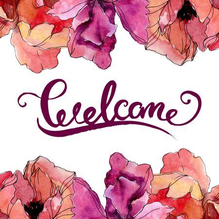 Poppy floral botanical flower. Wild spring leaf wildflower isolated.  background illustration set. Watercolour drawing fashion aquarelle isolated. Frame border ornament square.の写真素材