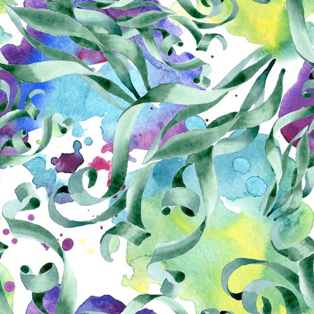Green succulent floral botanical flowers. Wild spring leaf wildflower.  illustration set. Watercolour drawing fashion aquarelle. Seamless background pattern. Fabric wallpaper print texture.の写真素材
