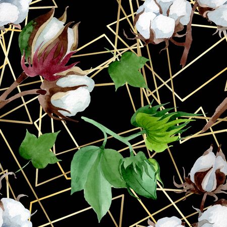 White cotton floral botanical flower. Wild spring leaf wildflower.  illustration set. Watercolour drawing fashion aquarelle. Seamless background pattern. Fabric wallpaper print texture.の写真素材