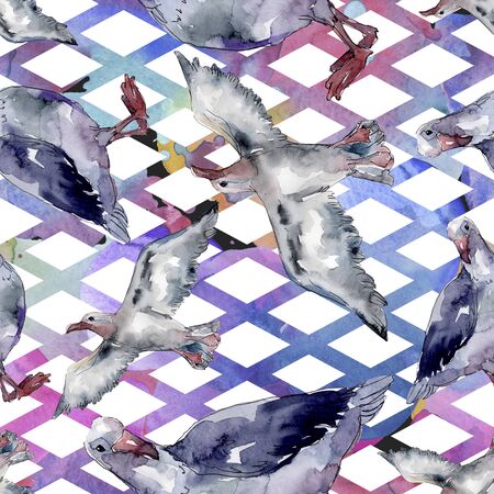 Sky bird seagull in a wildlife. Wild freedom, bird with a flying wings.  illustration set. Watercolour drawing fashion aquarelle. Seamless background pattern. Fabric wallpaper print texture.の写真素材