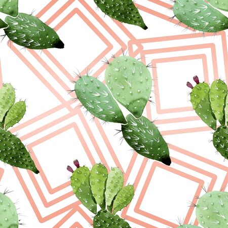 Green cactus floral botanical flowers. Wild spring leaf wildflower.  illustration set. Watercolour...