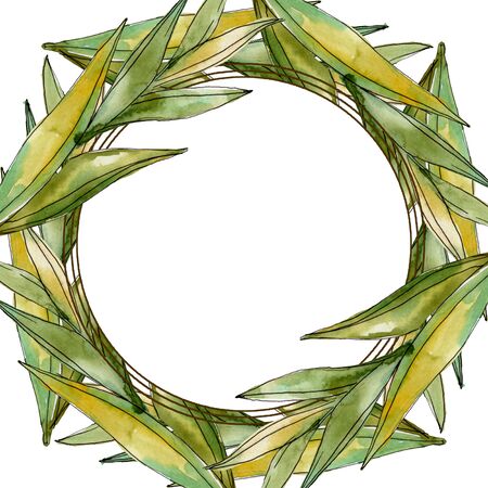 Exotic tropical hawaiian summer. Palm beach tree leaves jungle botanical.  background illustration set. Watercolour drawing fashion aquarelle isolated. Frame border ornament square.の写真素材