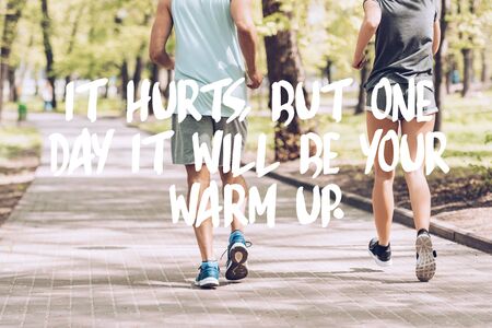 cropped shot of man in woman jogging together along walkway in park with it hurts, but one day it...