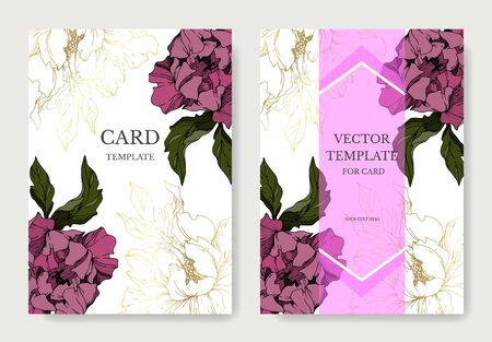 Vector Peony floral botanical flowers. Black and white engraved ink art. Wedding background card decorative border. Thank you, rsvp, invitation elegant card illustration graphic set banner.のイラスト素材
