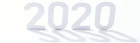 paper 2020 numbers with shadow on white background, panoramic shot